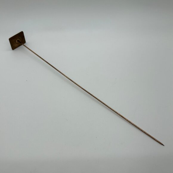 Antique Art Nouveau Hat Pin Black Enamel On Copper 1900s Geometric Design 9 Inch - Picture 6 of 14